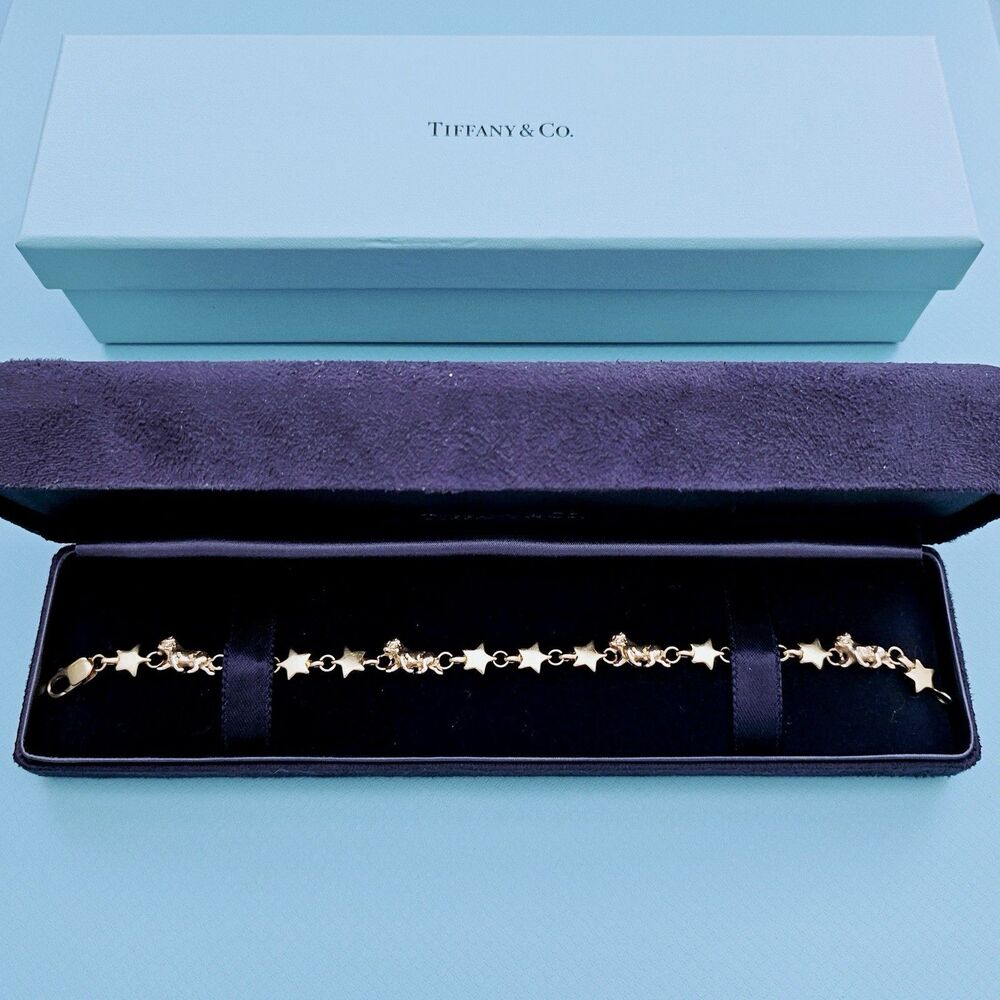 OOAK Vintage Tiffany & Co. Chain Of Star Bulldog Puffed Link 18k YG Bracelet - Picture 10 of 12